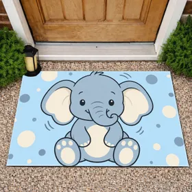 Cute Blue Baby Elephant Art for a Cheerful Nursery and Playful Home Accent Doormat