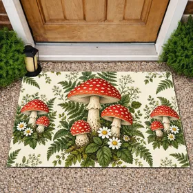 Red Toadstool and Wildflower Clusters for Cozy Woodland Cottage Seasonal Home Decor Doormat