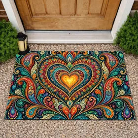 Colorful Heart Mandala Bohemian Decor For A Warm, Welcoming Home Entryway Display Doormat