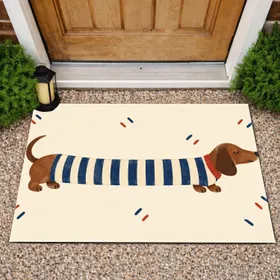 Long Dachshund in Blue Striped Sweater for Cozy Dog-Loving Homes and Welcoming Hallways Doormat