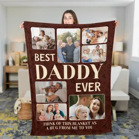 Personalized Best Dad Ever Photo Collage Blanket – Custom 7 Picture Throw for Daddy or Mom, Christmas Gift from Kids