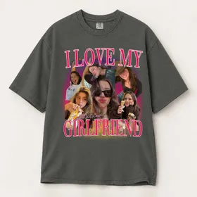 Personalized Bootleg Tee – Custom Photos, Name & Text, I Love My Girlfriend Photo Collage Valentine Gift