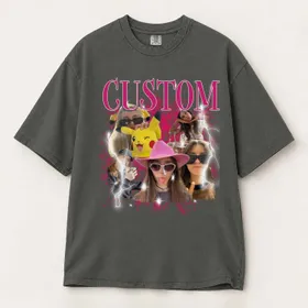 Personalized Bootleg Tee – Custom Photos & Name, Y2K Color Splash Lightning Photo Collage Birthday Gift