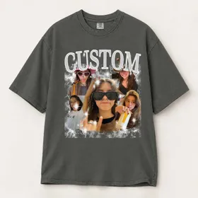 Personalized Bootleg Tee – Custom Photos & Name, Y2K Neon Lightning Photo Collage Birthday Gift