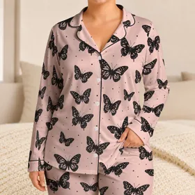 Midnight Butterfly Silhouettes for Dreamy Balletcore Lounging and Cozy Evenings Satin Pajamas Set
