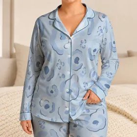 Icy Blue Leopard Spots Soft Lounge Set For Cozy Nights And Relaxed Weekend Mornings Satin Pajamas Set