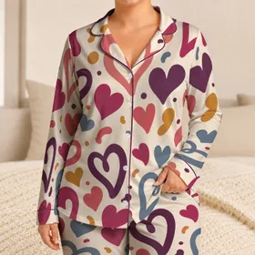 Abstract Heart Shapes for Cozy Lounging, Romantic Gift Ideas and Everyday Relaxation Satin Pajamas Set