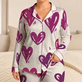 Orchid And Plum Heart Doodles for Cozy Lounging and Valentine's Day Gifts for Women Satin Pajamas Set
