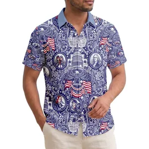 USA 250th Anniversary Patriotic Hawaiian | Eagles, Flags, Founding Fathers, Capitol Toile Navy White Short-sleeve Hawaiian Shirt
