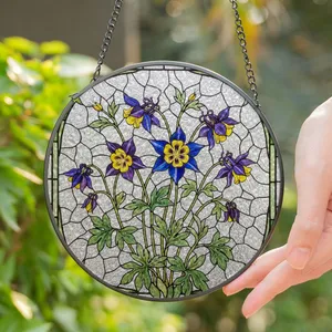 Vibrant Columbine Flowers Stained Glass Mosaic Art - Colorful Nature Garden Gift Stained Glass Suncatcher