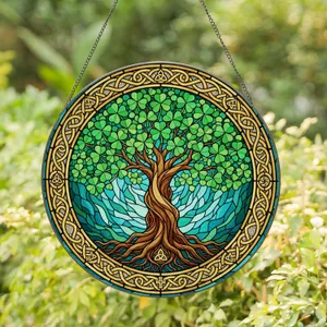 Tree of Life Shamrocks Intricate Celtic Knotwork Stained Glass Decor - Tiffany Style Stained Glass Suncatcher