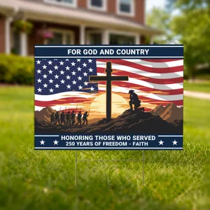 Wooden Cross American Flag Soldiers - USA 250th Anniversary 1776-2026 for Veterans Yard Sign