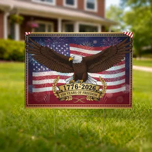 Bald Eagle American Flag 1776-2026 Laurel Wreaths - USA 250 Years of Freedom Yard Sign