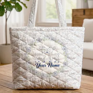 Nuzzling Baby Deer Delicate Floral Wreath - Nature Wildlife Everyday Gift Quilted Tote Bag