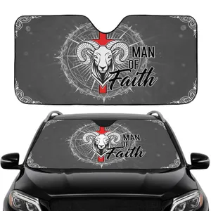 Ram Head Latin Cross Man of Faith - Religious Spiritual Uplift Gift for Believers Car Sunshade