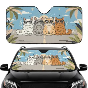 Four Cats Black Sunglasses Tropical Foliage - Travel Essentials Gift for Cat Lover Car Sunshade