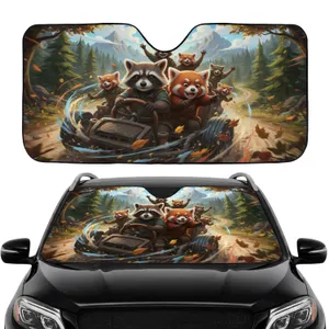 Adventurous Raccoons Red Panda Forest Road - Adventure Lover Gift Car Sunshade