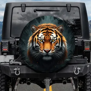 Powerful Tiger Face Piercing Yellow Eyes Deep Black Jungle Wildlife Lover Gift Spare Tire Cover