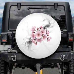 Pink Blossom Cluster Dark Swirling Smoke Mist - Botanical Lover Gift Spare Tire Cover