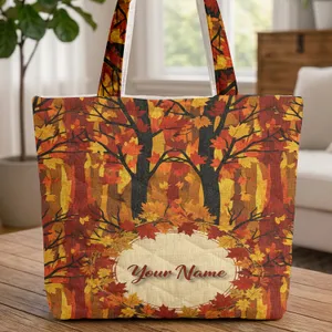 Falling Maple Leaves Autumn Wreath Forest Scene - Autumn Lover Bag Gift Quilted Tote Bag