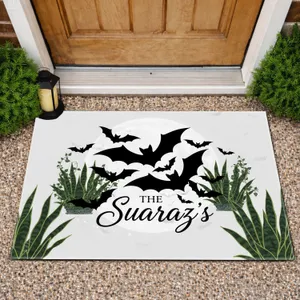 Full Moon Black Silhouette Bats Snake Plants Custom Halloween Home Decor Gift Doormat
