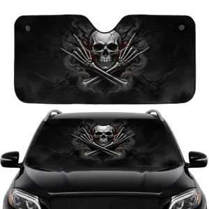 Cracked Skull Devil Horns Rock N Roll - Heavy Metal Fan Gift Car Sunshade