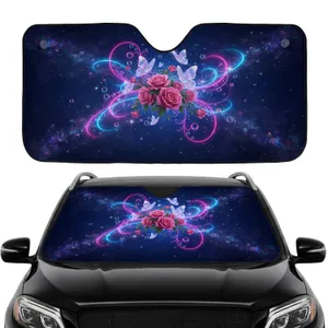 Luminous Iridescent Butterflies Pink Roses Starry Sky Fantasy - Fantasy Lover Gift Car Sunshade