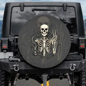 Smoke-Shrouded Upper Torso Skeleton Peace Sign Gesture - Car Decor Gift Spare Tire Cover