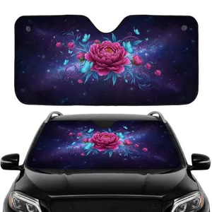 Cosmic Nebula Fuchsia Pink Peony Cyan Butterfly - Car Decor Gift Car Sunshade