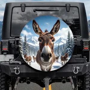 Friendly Donkey Face Snow Mountains Pine Trees - Wildlife Lover Gift Spare Tire Cover