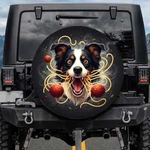 Funny Border Collie Dog Eating Spaghetti Meatballs - Dog Lover Gift Spare Tire Cover