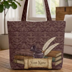 Vintage Books Inkwell Quills Personalized Scroll - Book Lover Everyday Carry Gift Quilted Tote Bag
