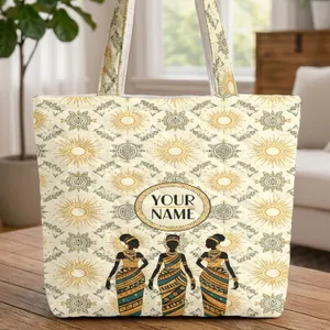 African Women Silhouettes Tribal Accents Sun Symbols - Travel Essentials Gift Quilted Tote Bag