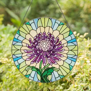 Chrysanthemum Flower Layered Petals Radiating Mosaic Glass Home Decor Gift Stained Glass Suncatcher