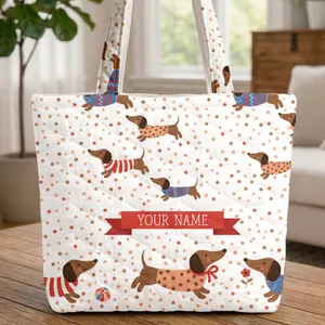 Personalized Dachshunds Festive Sweaters Polka Dots - Everyday Carry Gift Quilted Tote Bag