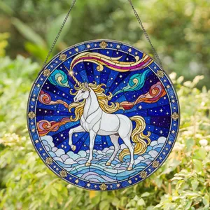 White Unicorn Golden Horn Cosmic Sky - Fantasy Lover Home Decor Gift Stained Glass Suncatcher