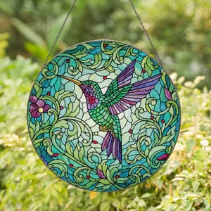 Graceful Hummingbird Lush Floral Mosaic - Home Decor Gift for Wildlife Lover Stained Glass Suncatcher