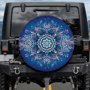 Mandala Flower Leaves Vines Scrollwork Feather - Car Decor Gift Spare Tire Cover