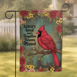 Red Cardinal Rose Wreath Memorial - Remembrance Gift for Loved One Garden Flag