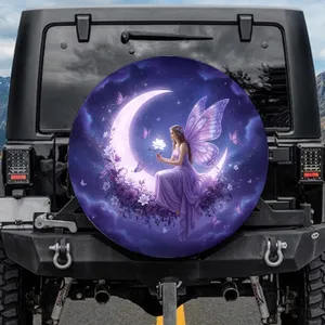 Purple Winged Fairy Crescent Moon Fantasy - Home Decor Gift for Fantasy Lover Spare Tire Cover