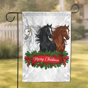 Arabian Friesian Thoroughbred Horses Winter Merry Christmas Garden Flag