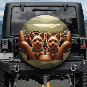 Yorkshire Terriers Vehicle Interior Journey - Road Trip Dog Lover Gift Spare Tire Cover
