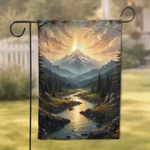 Snowy Mountain River Sunset Landscape - Outdoor Lover Gift Garden Flag