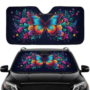 Butterfly Floral Foliage Midnight Blue Car Interior Travel Accessory Car Sunshade