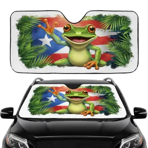 Coquí Frog Puerto Rican Flag Tropical Palm Jungle - Road Trip Travel Essential Car Sunshade