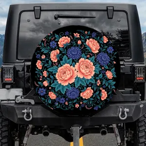 Lush Coral Peach Purplish Blue Chrysanthemum Floral Arrangement - Classic Elegance Gift Spare Tire Cover