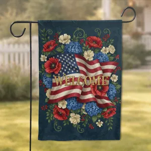 Welcome Patriotic American Flag Floral Tapestry - Home Decor Gift for Flag Lovers Garden Flag