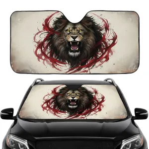 Roaring Lion Fangs Mane Eyes Movement Swirl Ink Splatter Parchment - Road Trip Gift Car Sunshade
