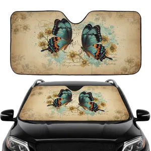 Butterflies Vintage Flowers Script Parchment - Car Interior Upgrade Road Trip Accessory Car Sunshade