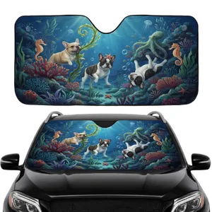 French Bulldogs Coral Reef Marine Life - Car Interior Upgrade for French Bulldog Owners Car Sunshade
